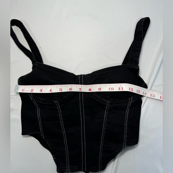Zara Black Denim Corset Cotton Blend Size Small - Picture 9 of 10
